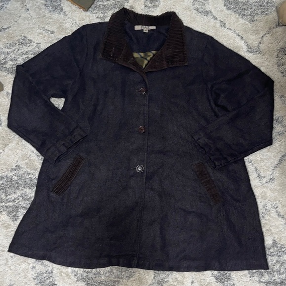 FLaX BOHO Lagenlook 100% Linen With Corduroy Trim Button Blazer/Jacket - Picture 3 of 9